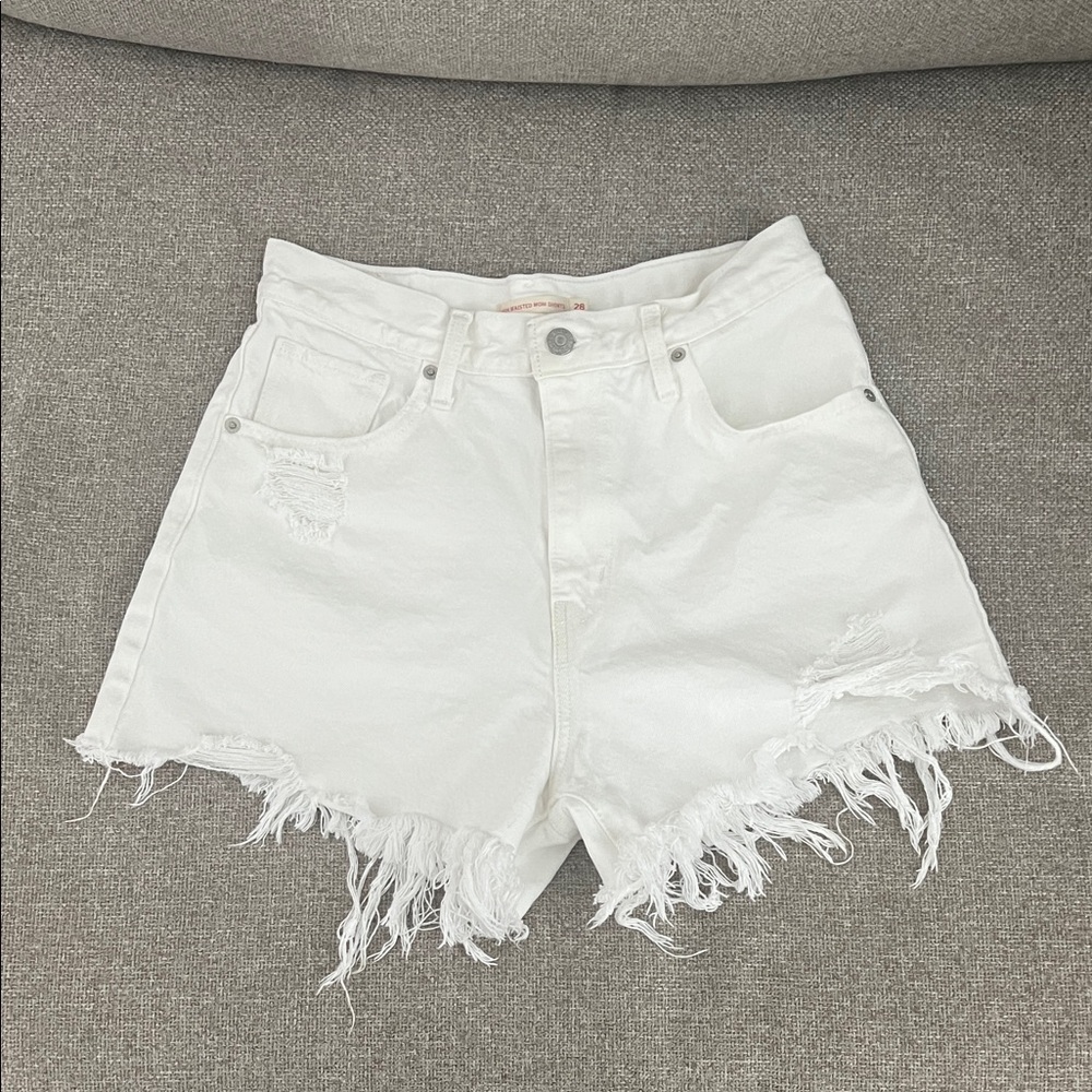 Levi's White Frayed Jean Shorts